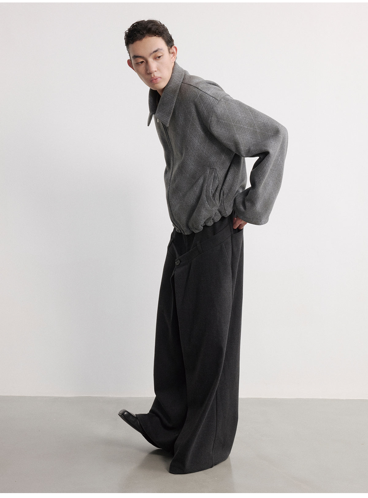 Double-Waist Pleated Wide-Leg Pants