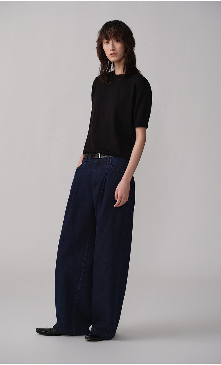 Double-Tuck Straight-Leg Casual Denim Pants