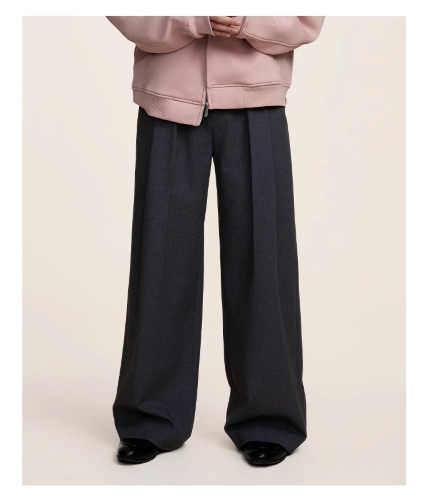 Belt Pleated Loose Straight Casual Pants