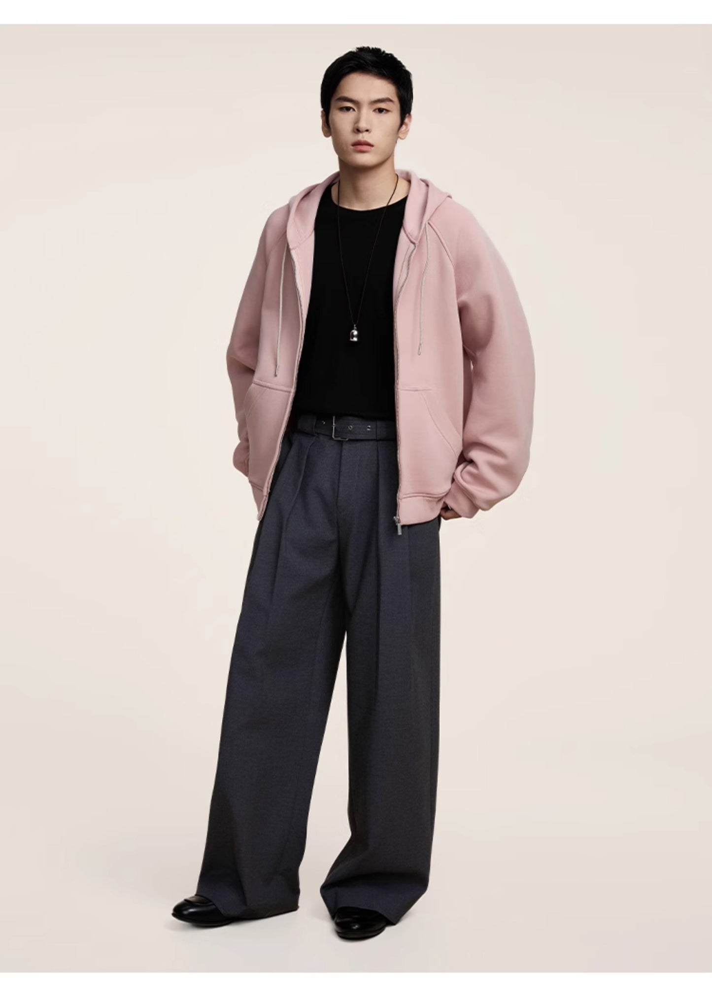 Belt Pleated Loose Straight Casual Pants