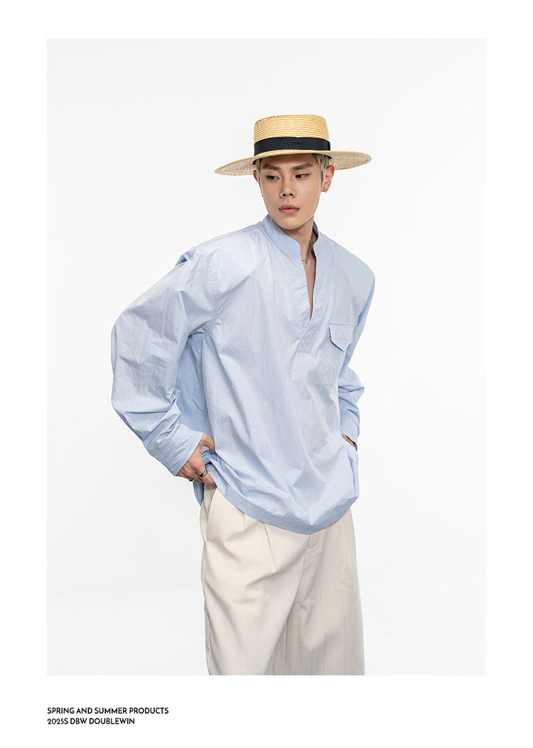Semi-open V-neck padded shirt