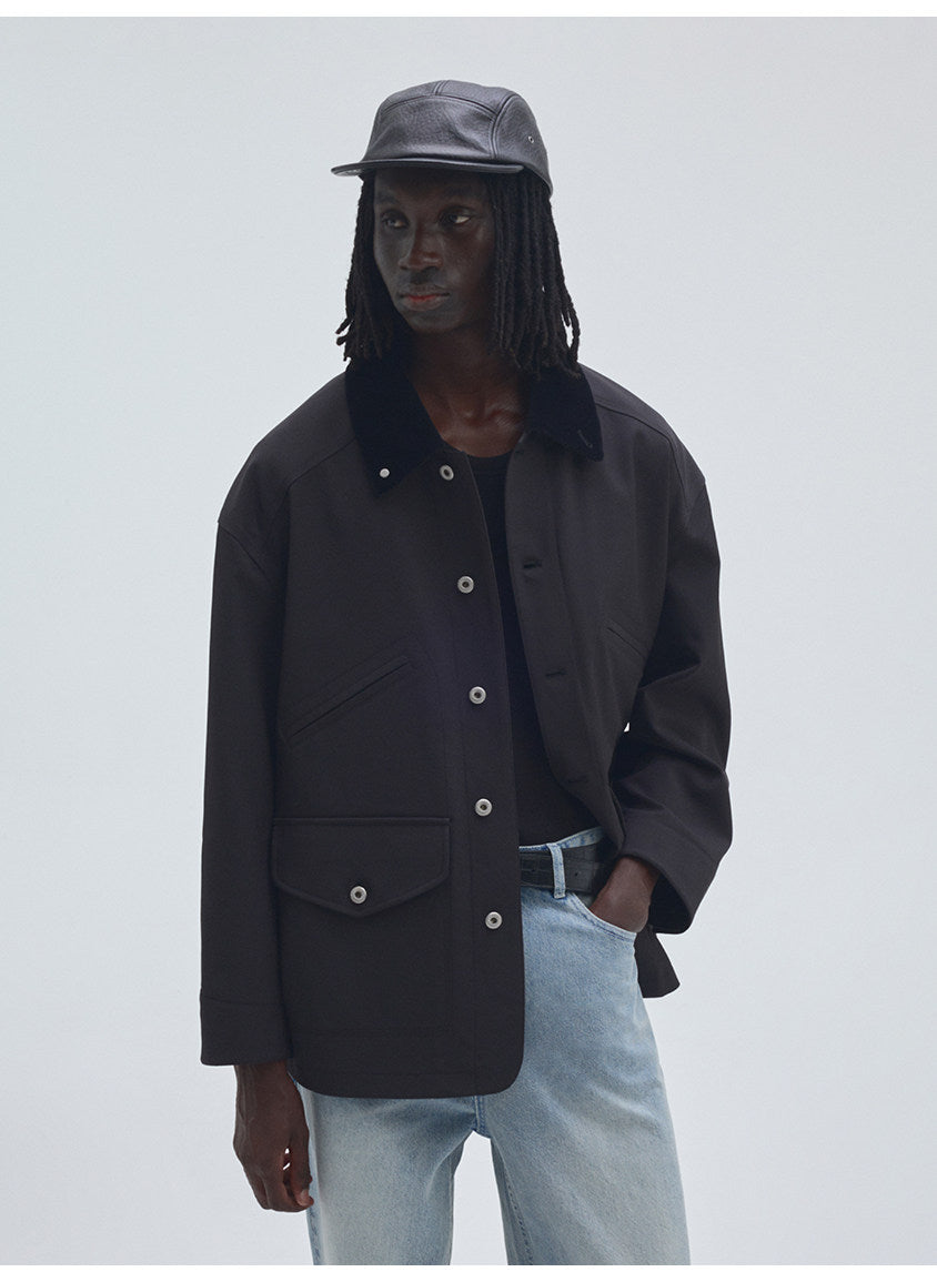 Corduroy Jacket with Collar and Multiple Pockets