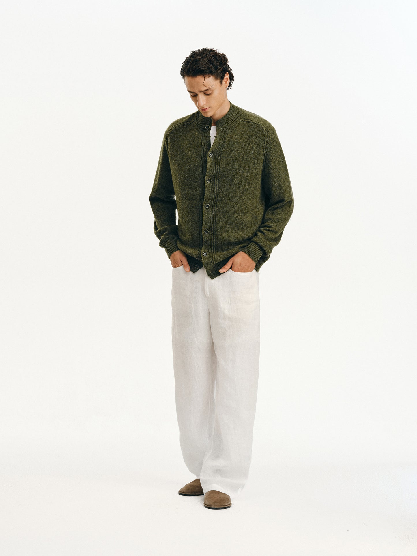 Wool Half-High Collar Cardigan