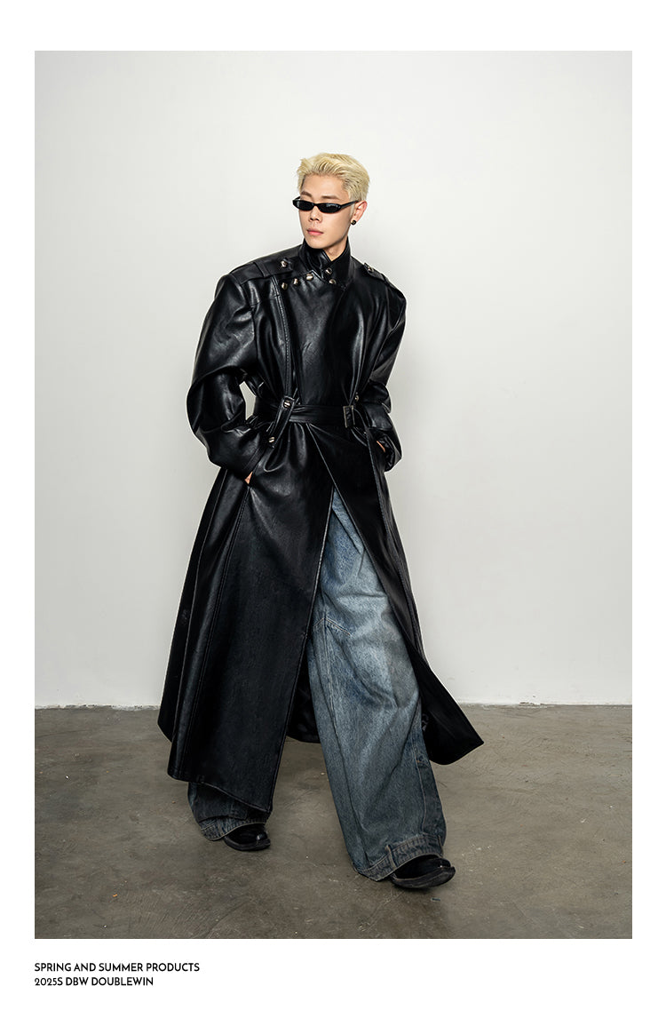 High-End Large Lapel Leather Coat