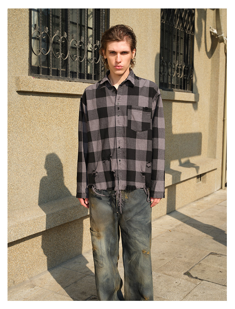 Washed Embroidered Logo Plaid Shirt