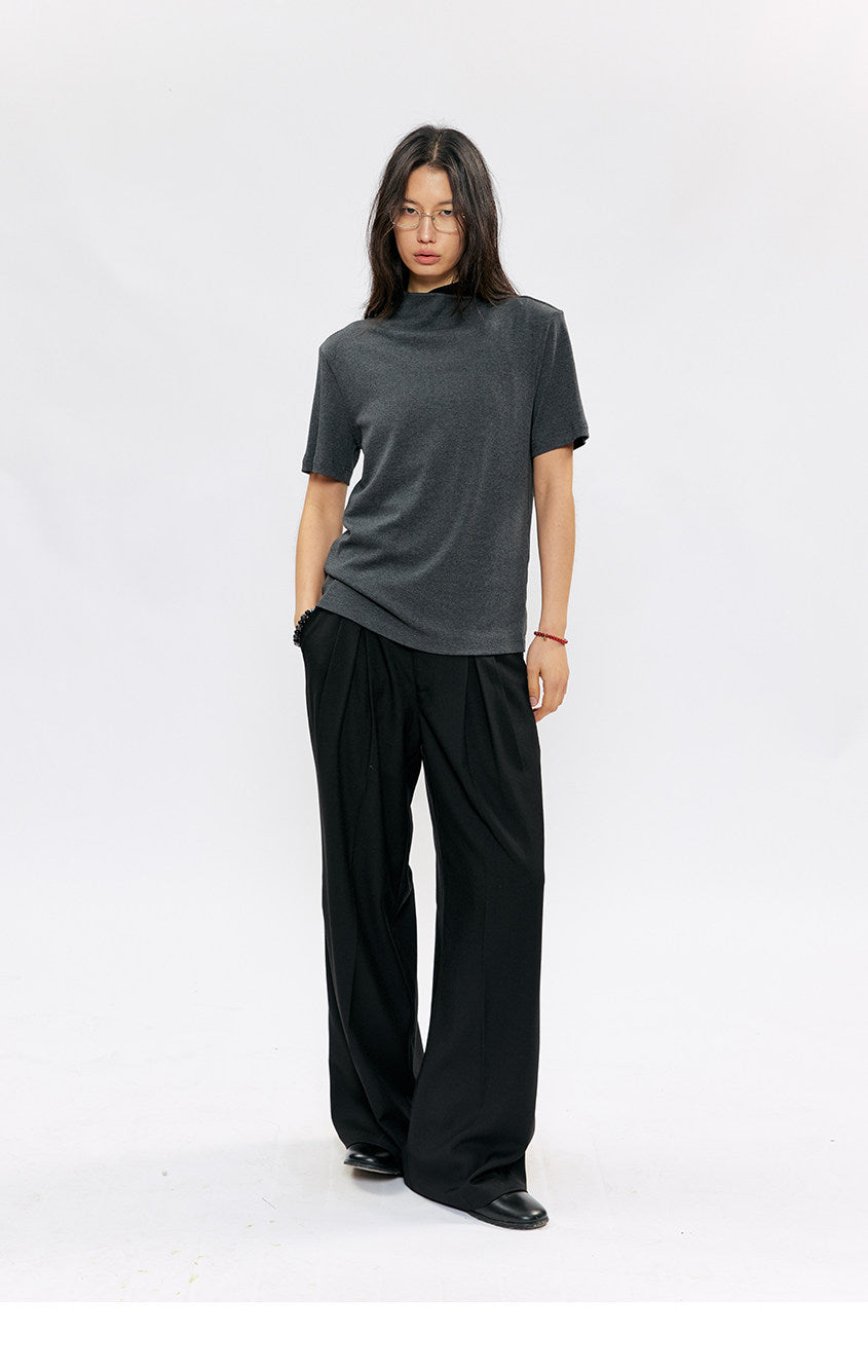 Suspender Buckle Pleated Casual Pants