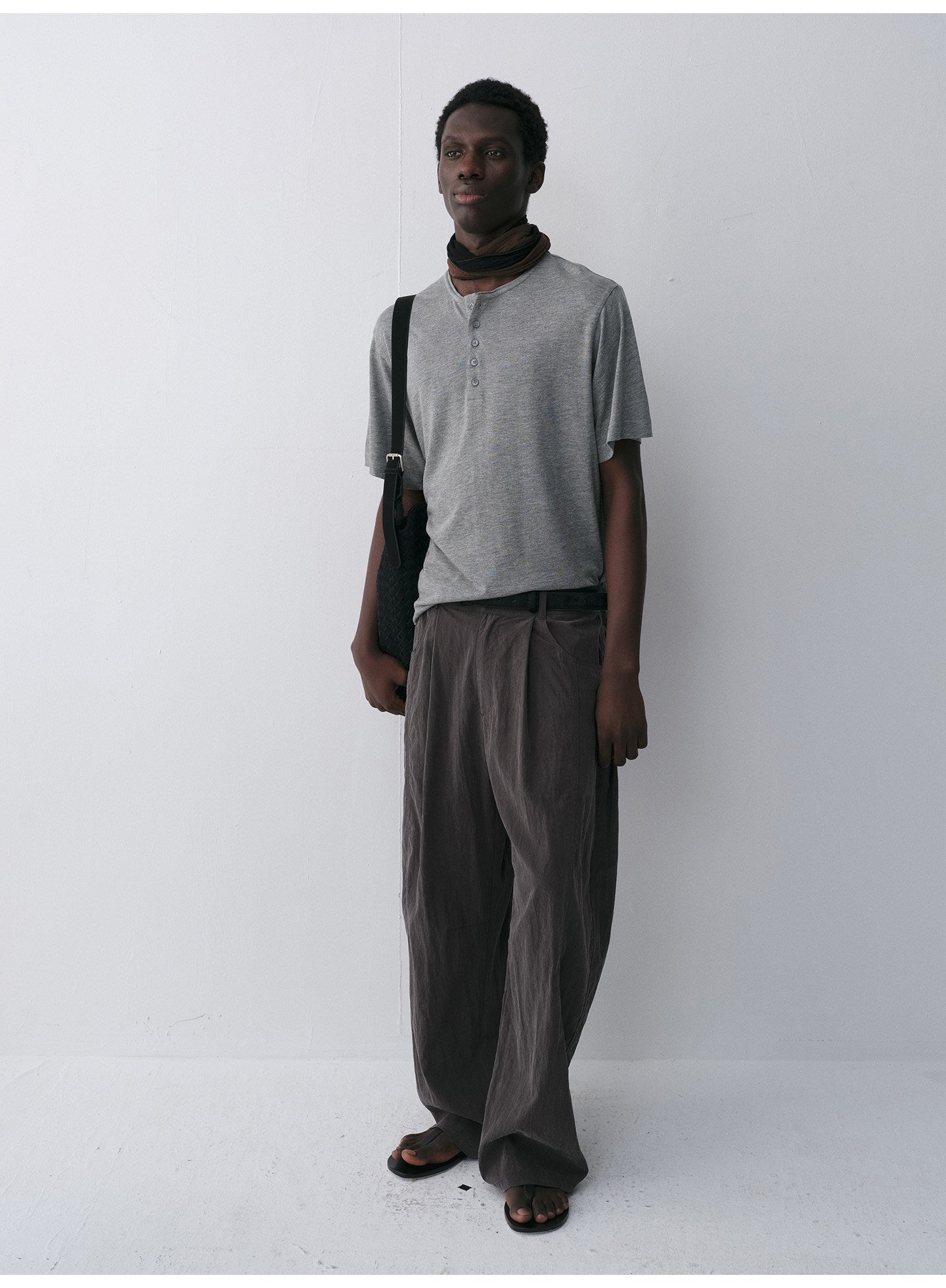 Henry-Collar Drop-Shoulder T-Shirt