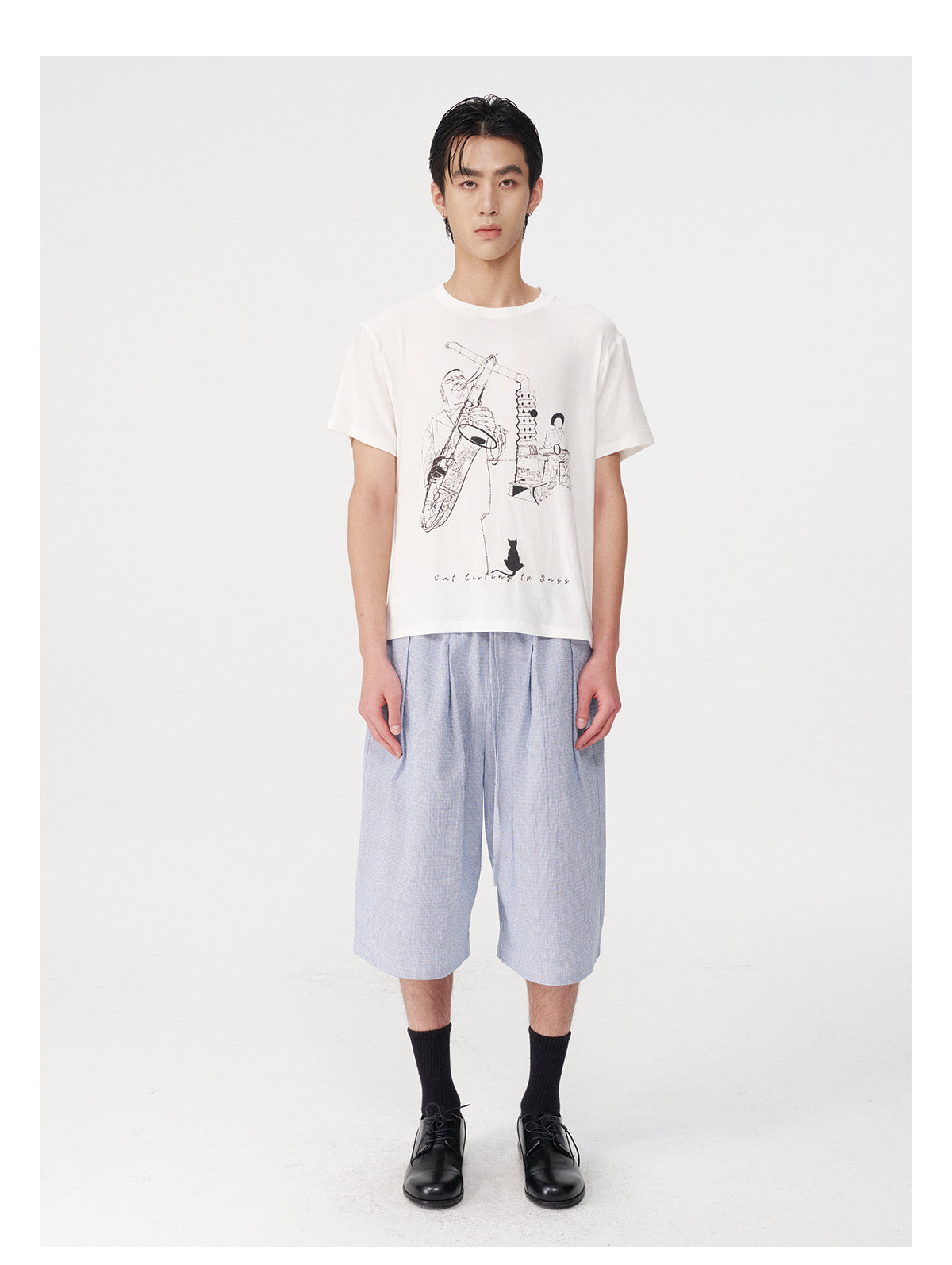 Bubble pleated cropped pants