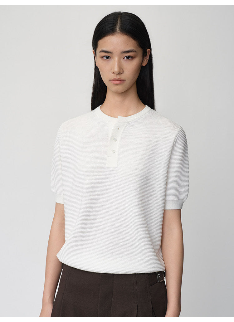 Waffle Henley Neck Knit Shirt