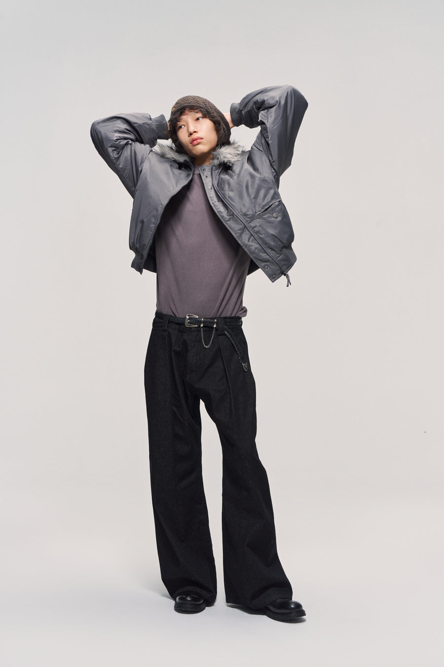 Fur collar bomber jacket