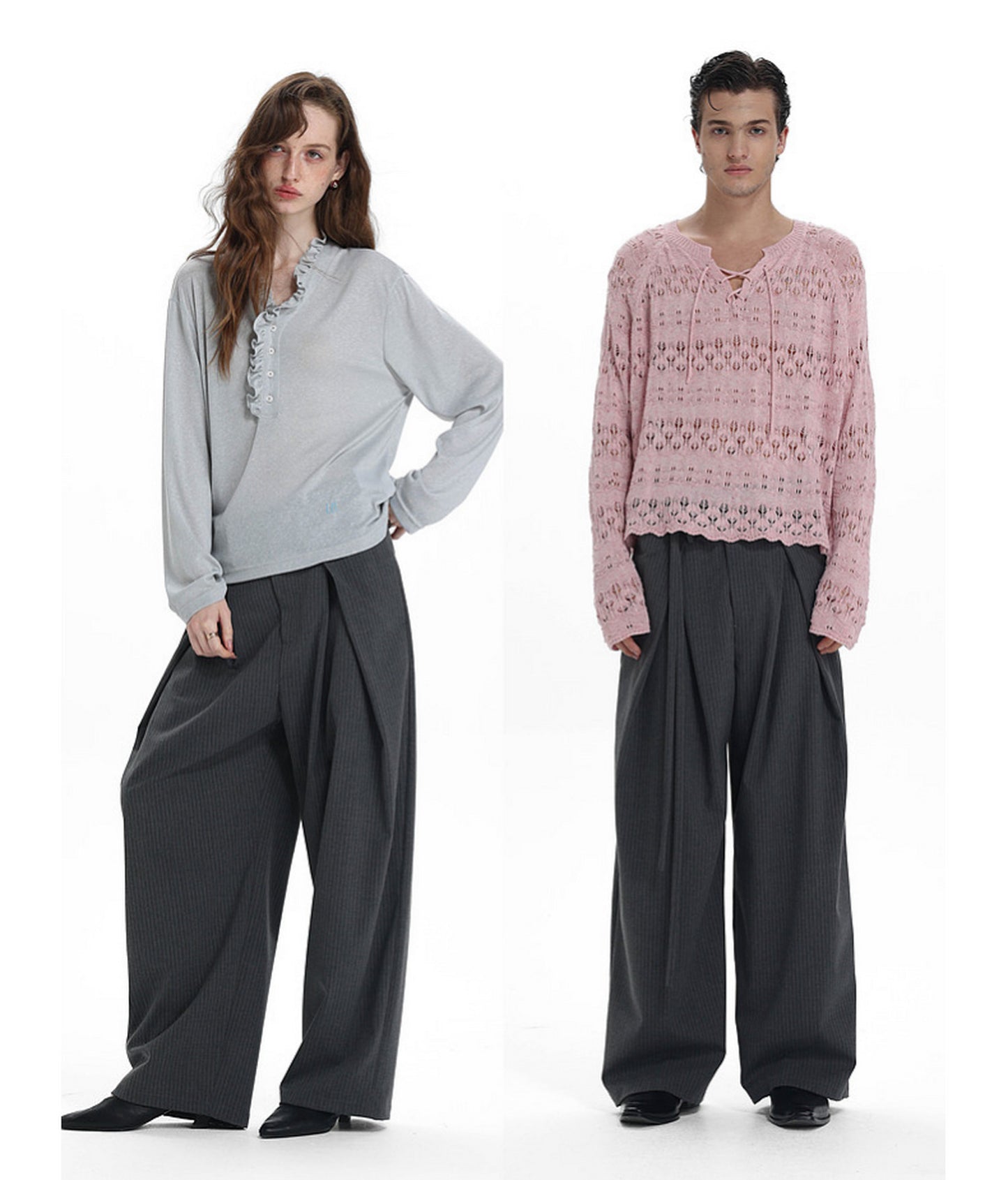 High-Waisted Double-Pleated Casual Pants