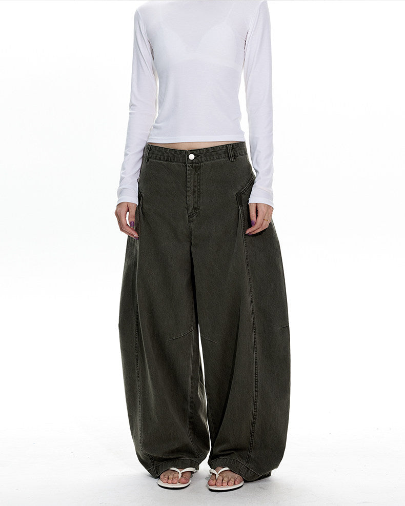 Deconstructed Wash Curved Blade Casual Pants