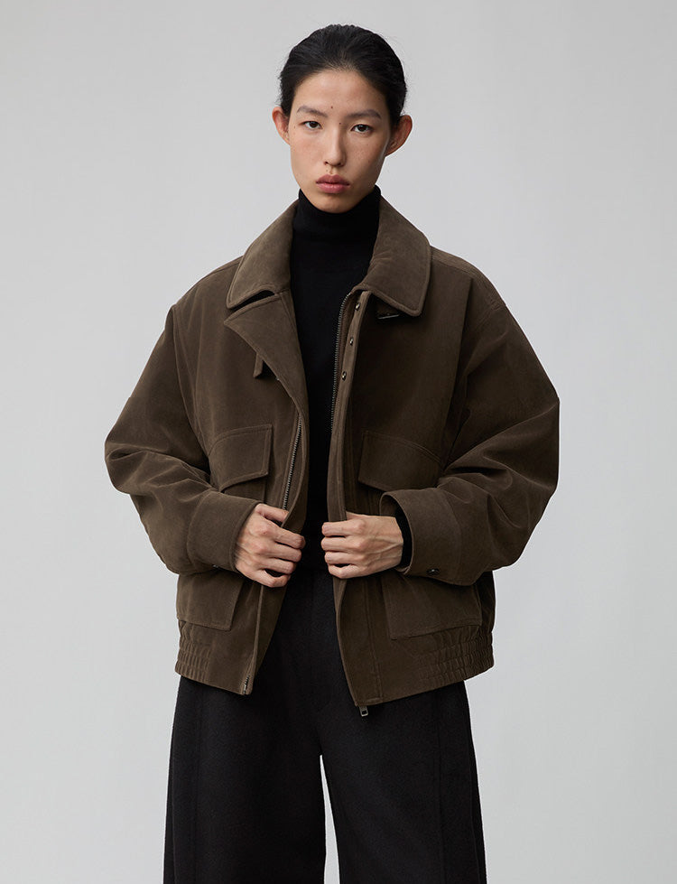 Suede Collar Button-Down Jacket