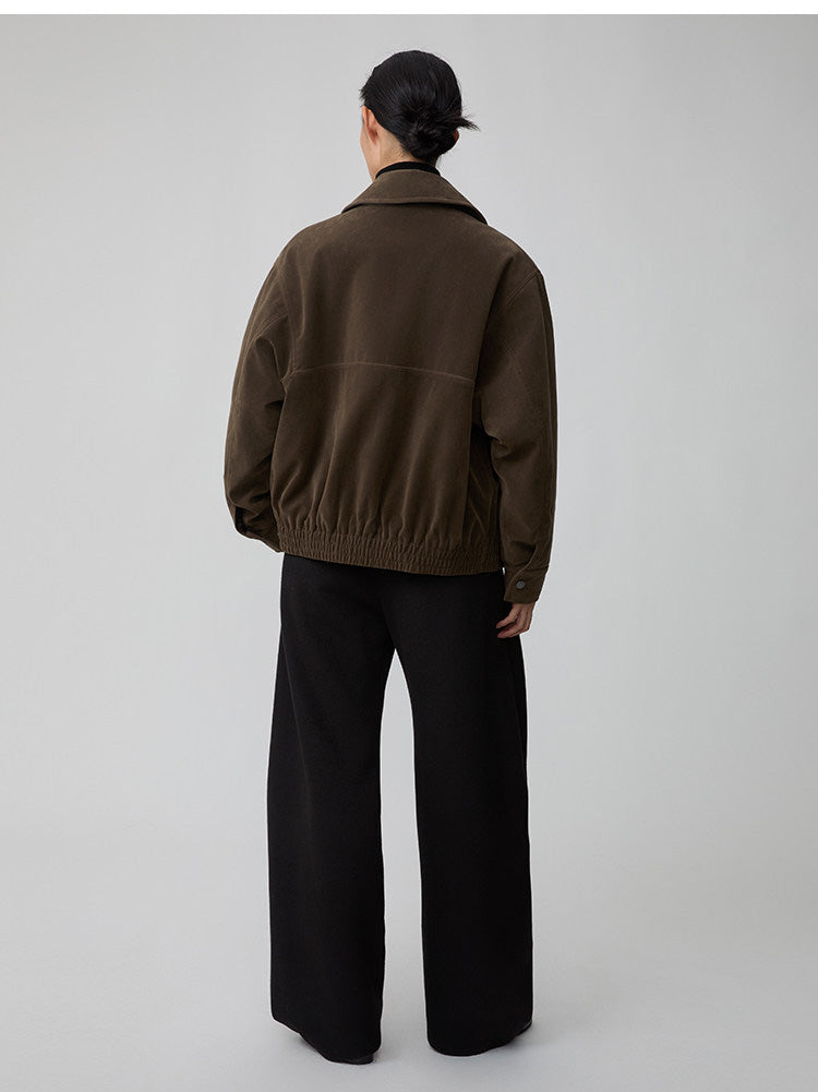 Suede Collar Button-Down Jacket