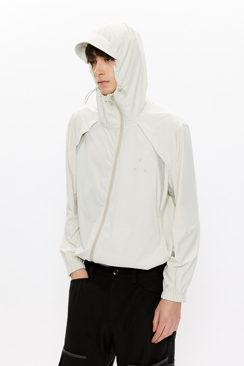Diagonal Zip Hooded Sun Protection Jacket
