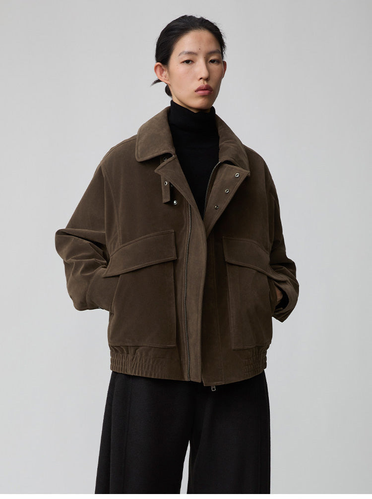 Suede Collar Button-Down Jacket