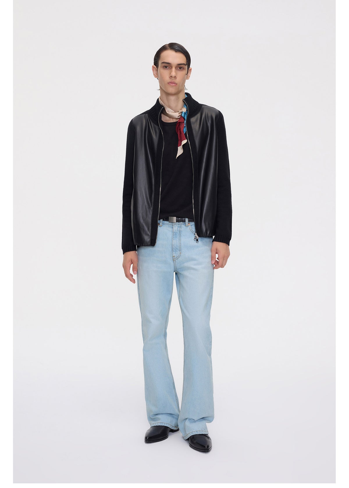 Stand-Collar Jacket with Patchwork Ribbing