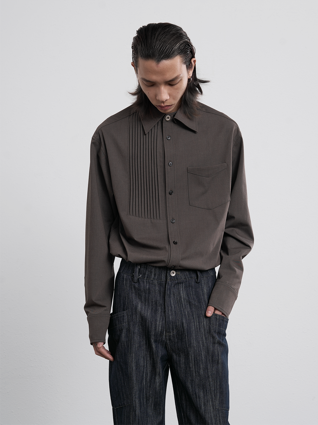 Pleated Straight Sleeve Shirt