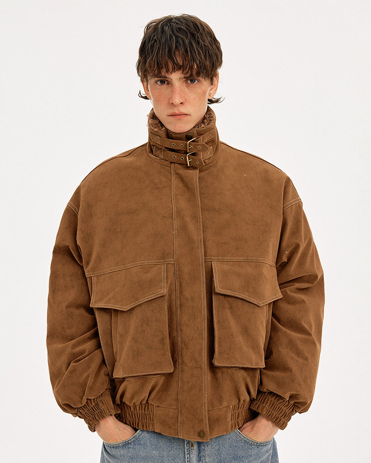 Unisex Faux Suede Collar Cotton Jacket