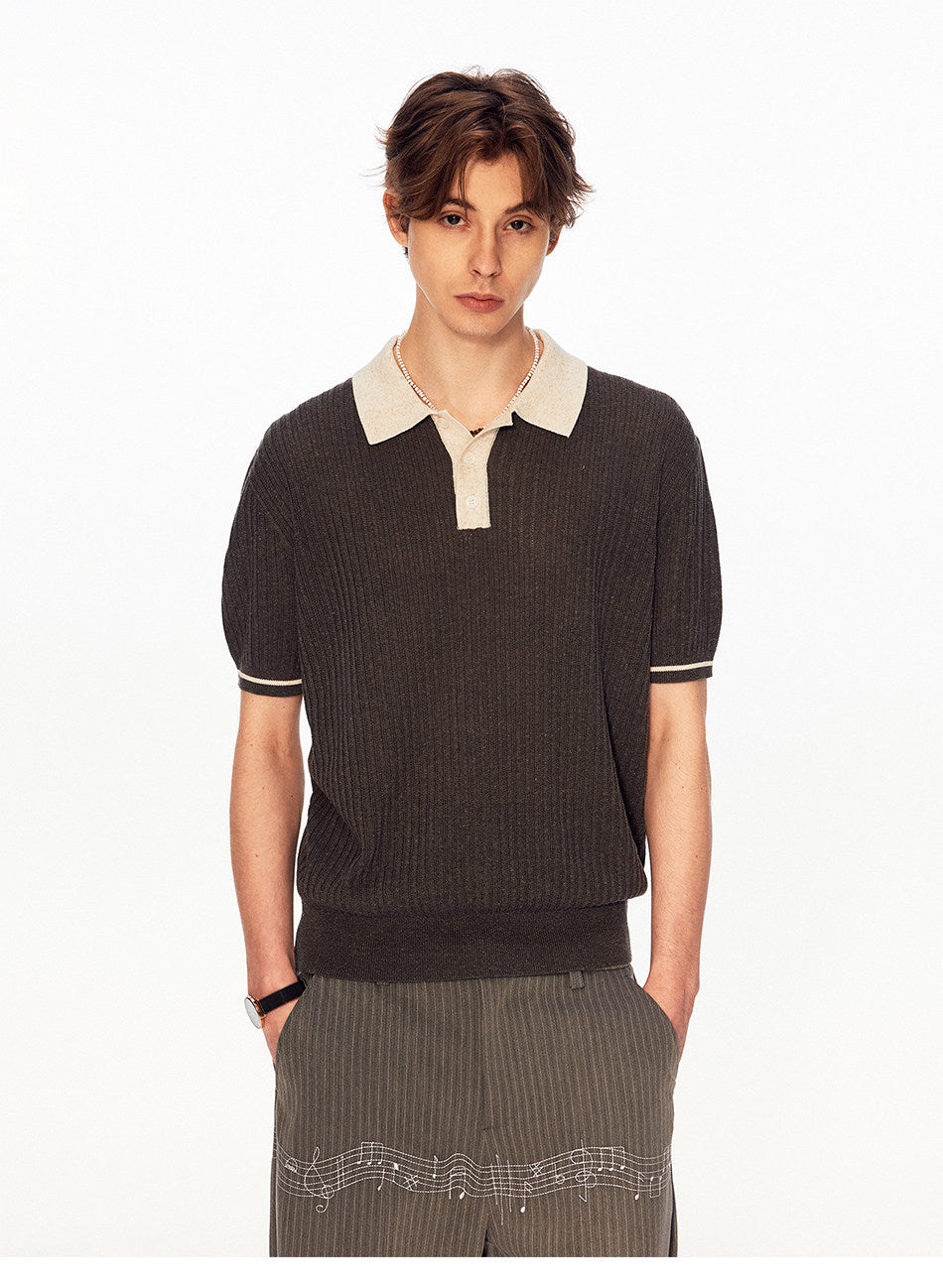 Niche Design Contrast-Color Knit Shirt