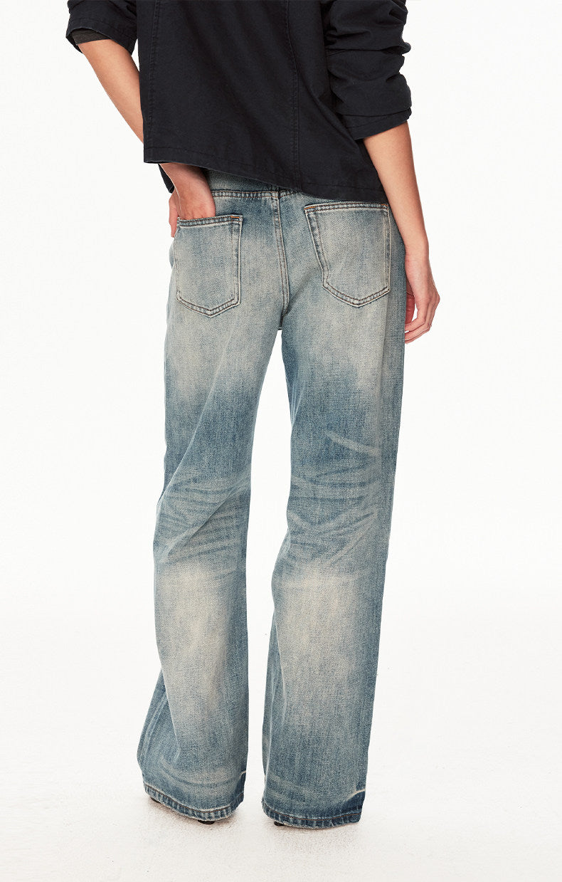 Distressed wash jeans