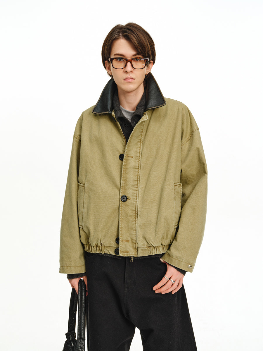 Patchwork Leather Collar Jacket