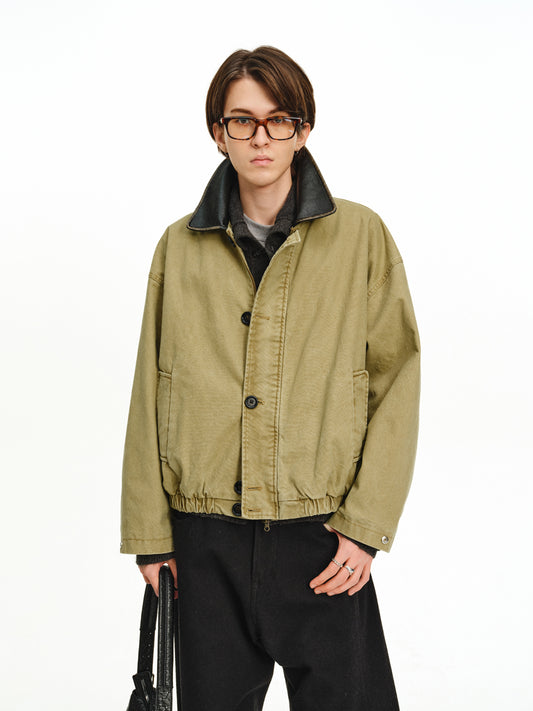 Patchwork Leather Collar Jacket