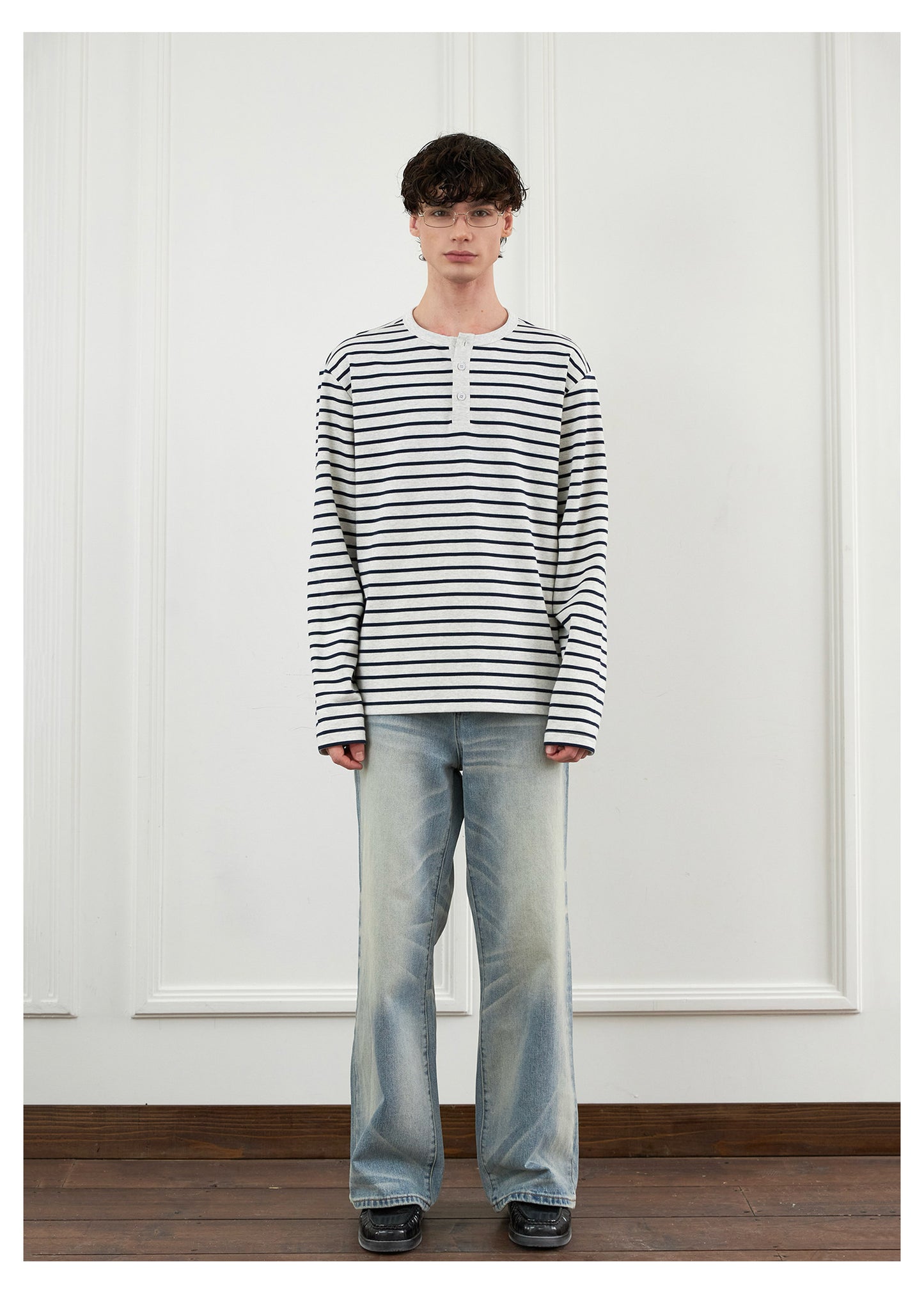 Striped Henley Collar T-Shirt