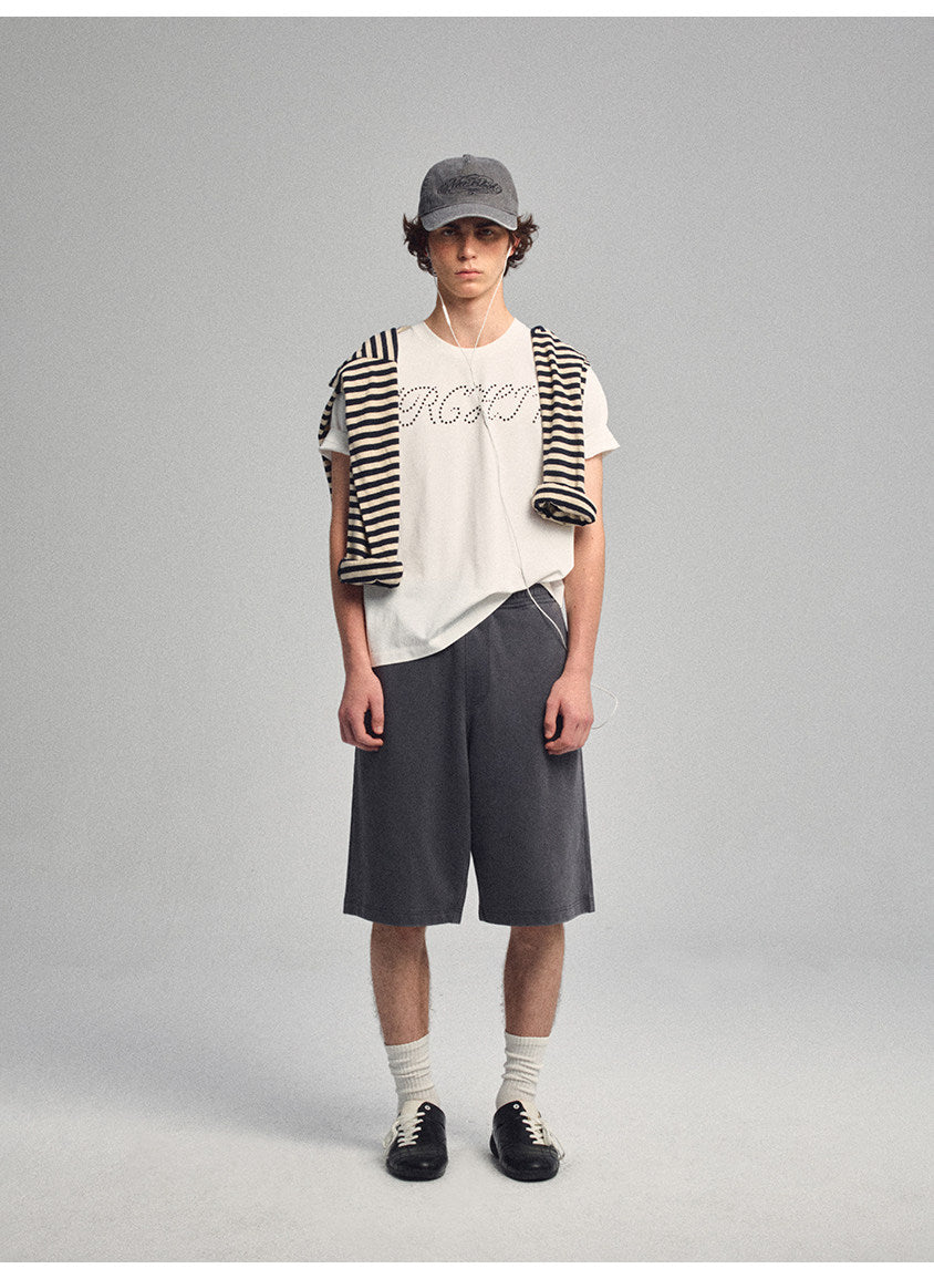 Vintage-Style Washed Sports Shorts