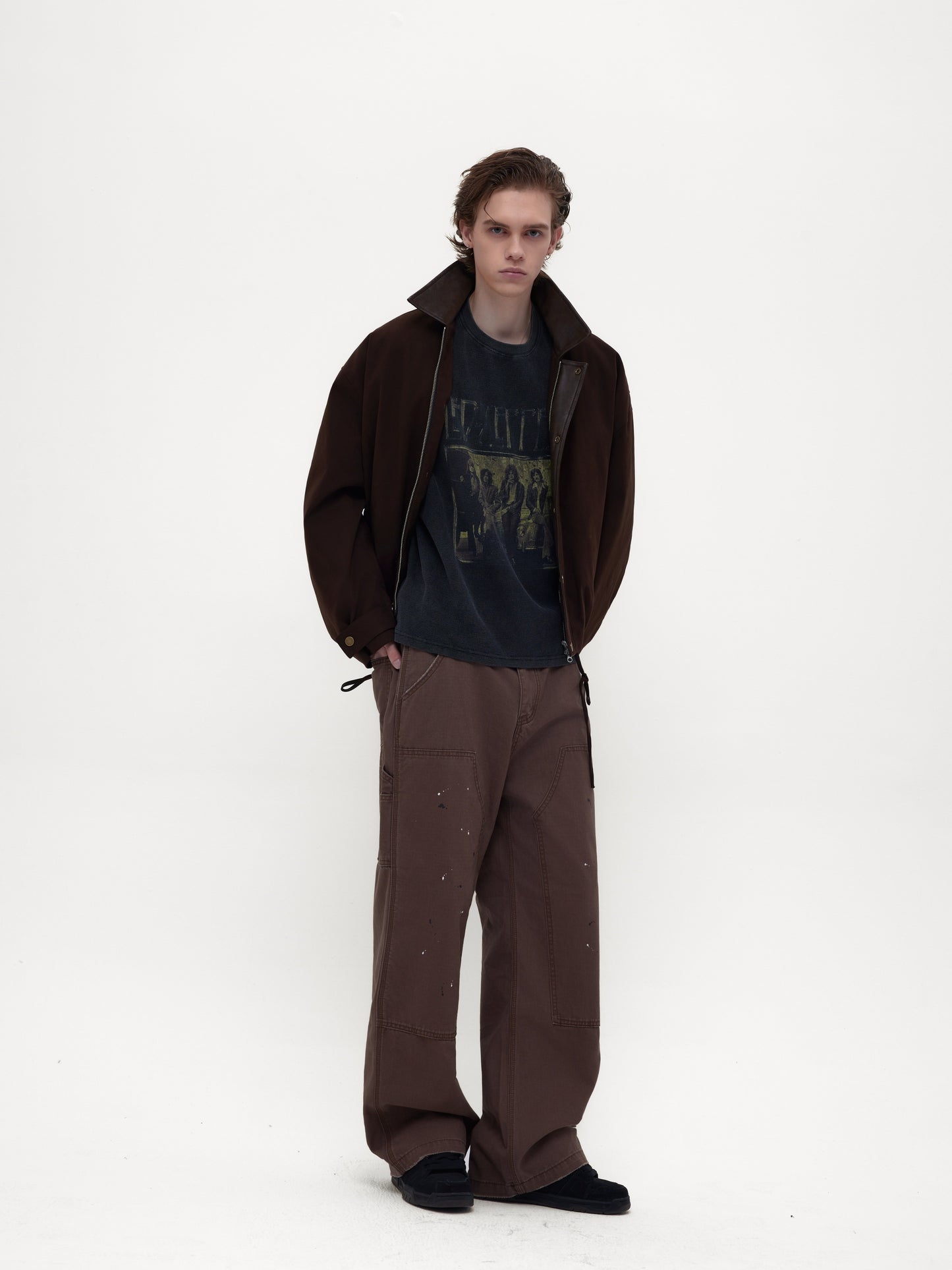 Burn-style leather-collar cotton jacket