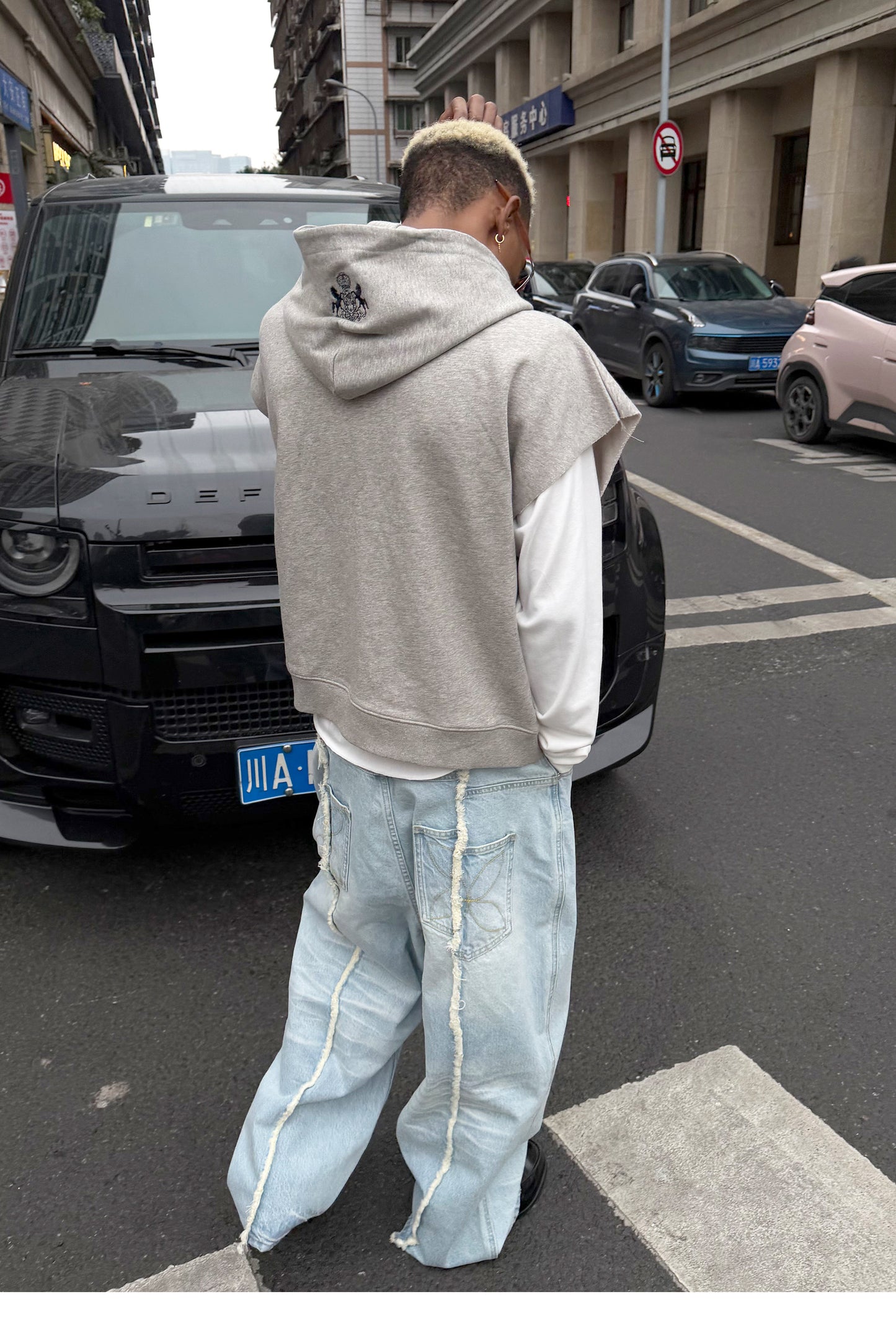 Wash-treated Patchwork Denim Pants