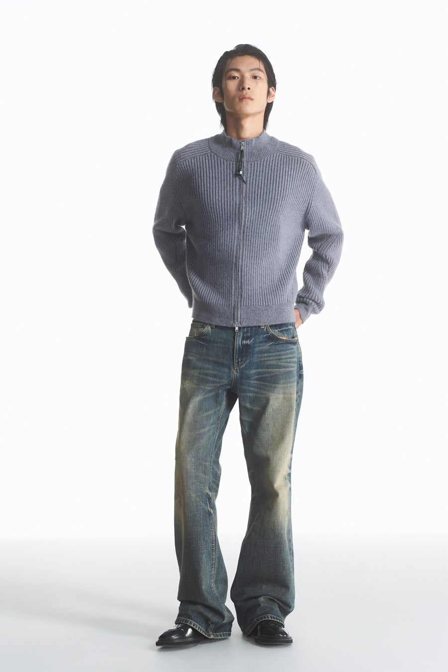 Ribbed Double Zipper Cardigan