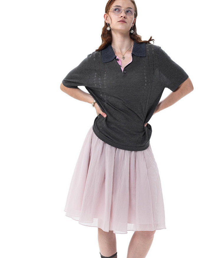 Knit Openwork Polo Shirt