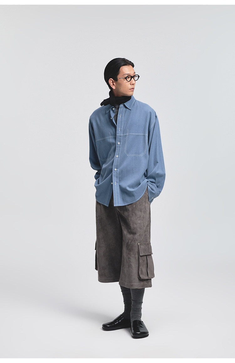 Stitch-Decorated Casual Shirt