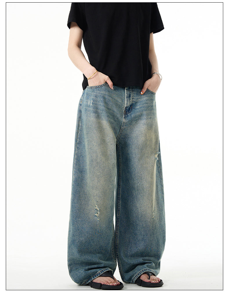 Unisex Retro Washed Wide Leg Jeans