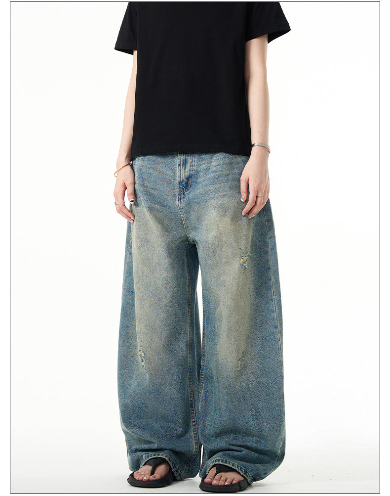 Unisex Retro Washed Wide Leg Jeans