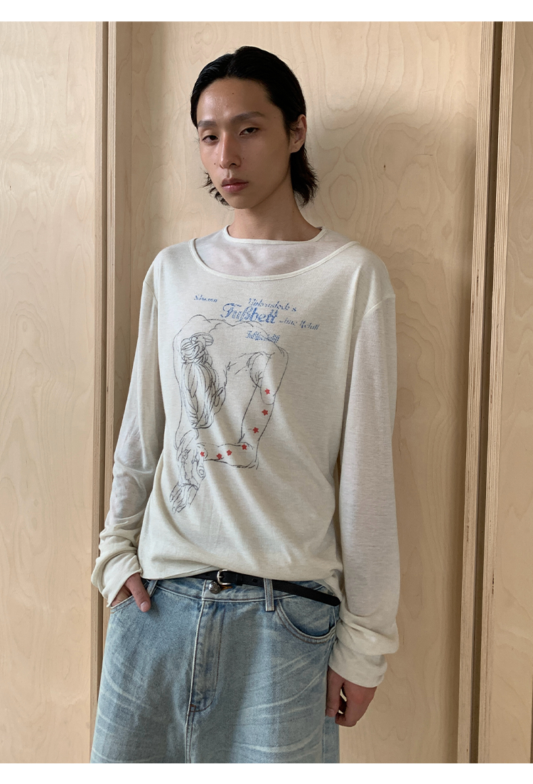 Double collar design T-shirt