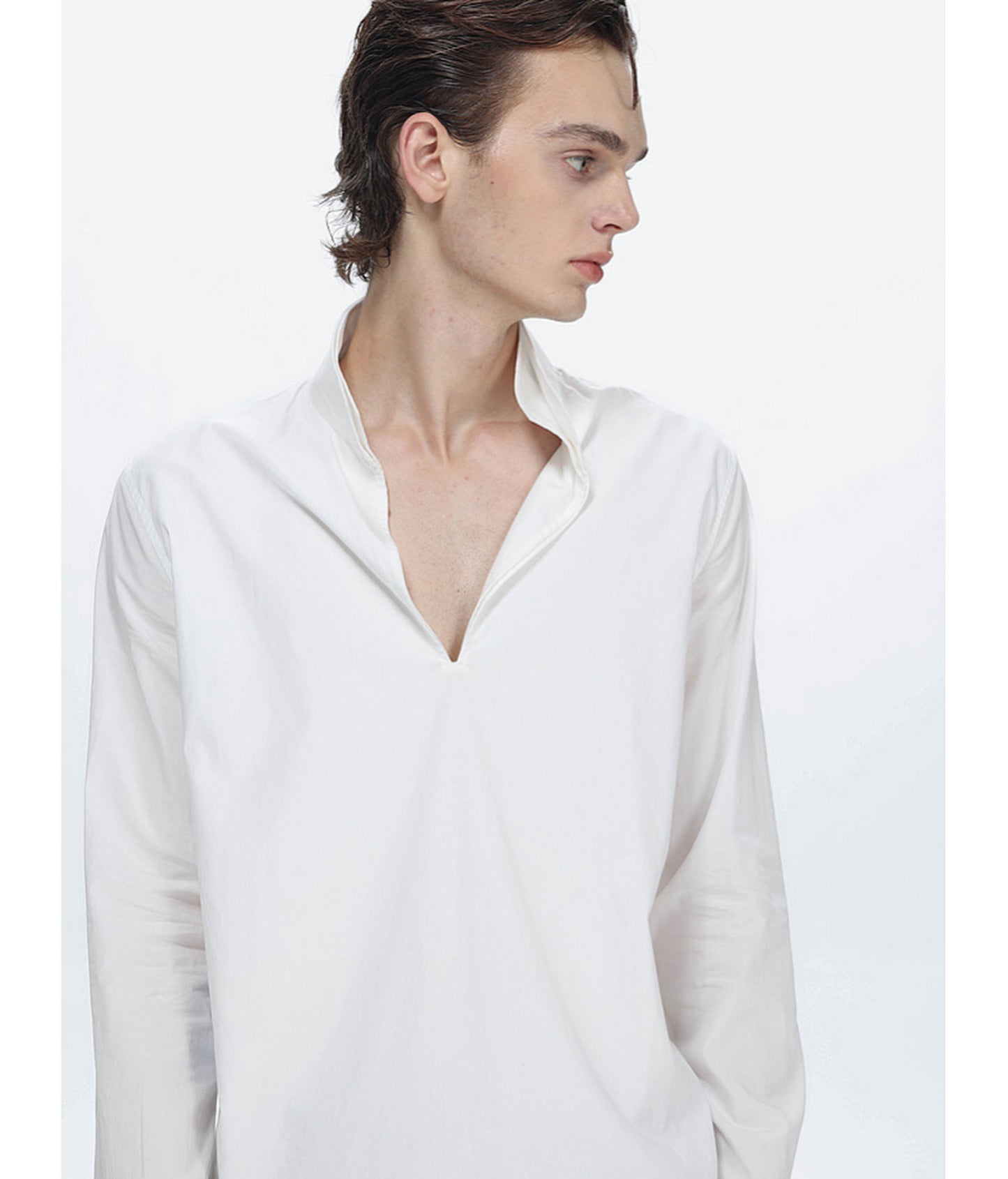 Deep V-Neck Half-Button Pullover Shirt