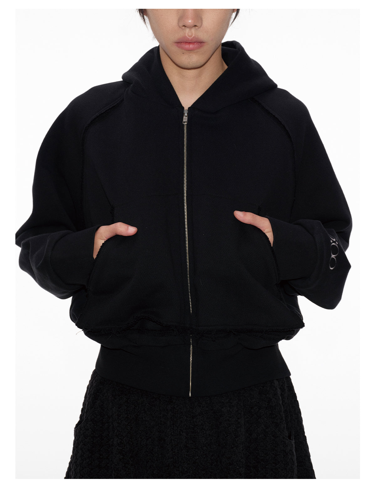 Ripped Shoulder Hooded Sweatshirt