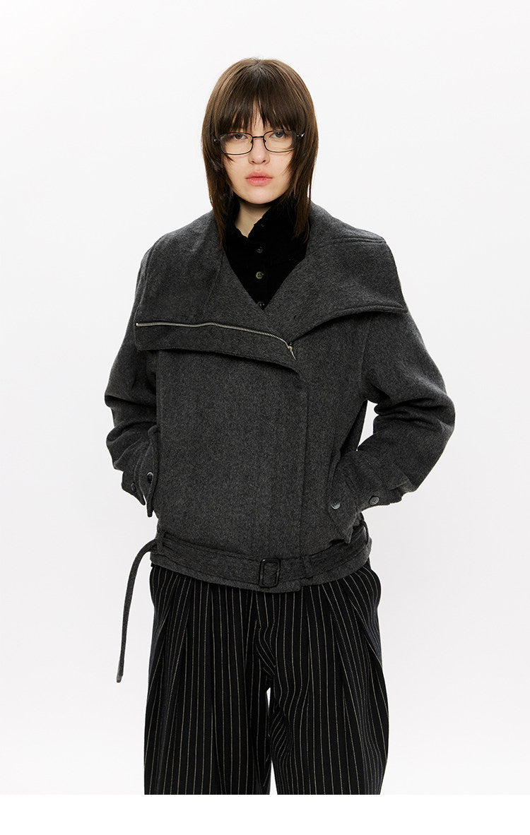 Diagonal Zipper Wool Jacket