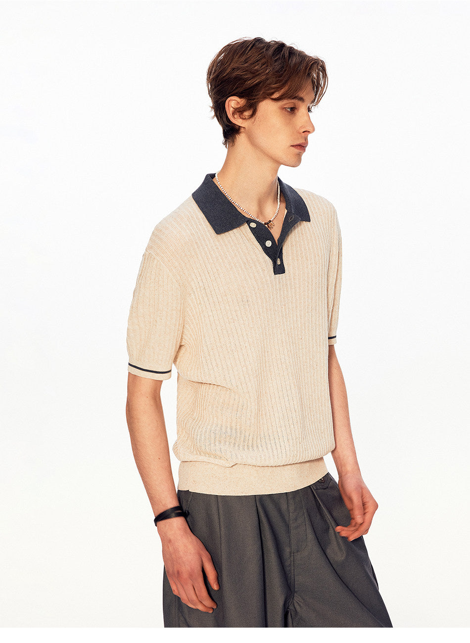 Niche Design Contrast-Color Knit Shirt