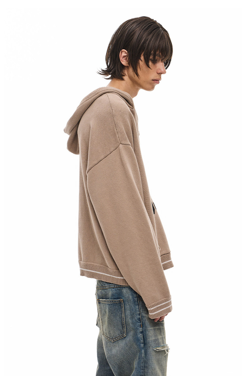 V-Neck Sweater with Embroidered Hood