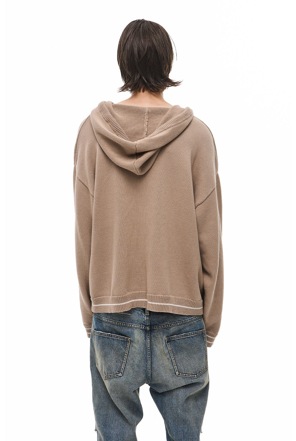 V-Neck Sweater with Embroidered Hood