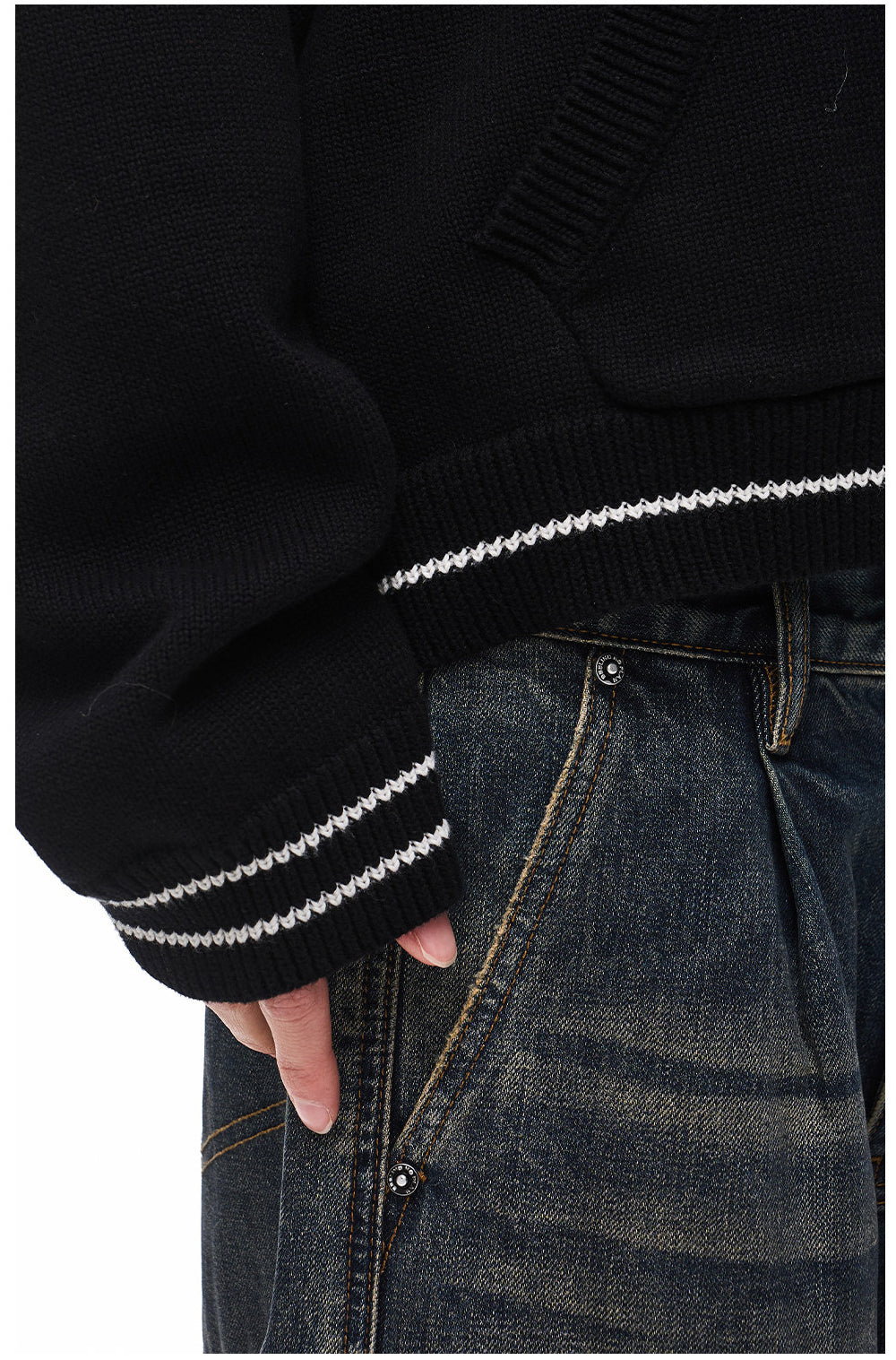 V-Neck Sweater with Embroidered Hood