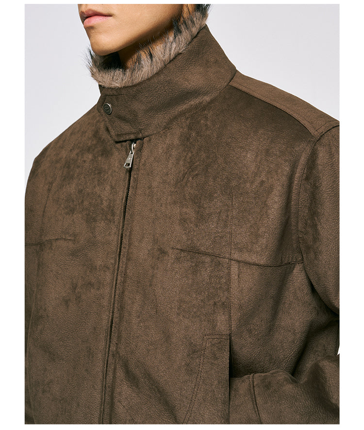 Mountain Carving Design Suede Jacket