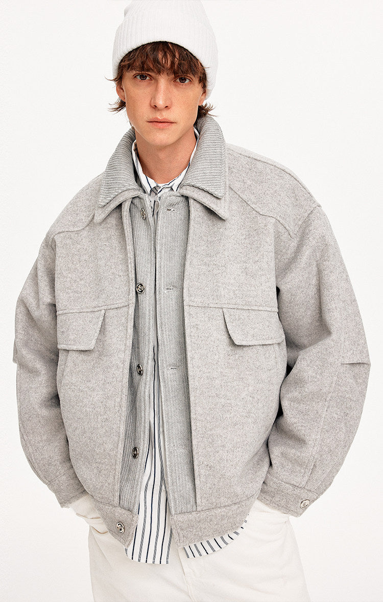 Double Collar Faux Two-Piece Jacket