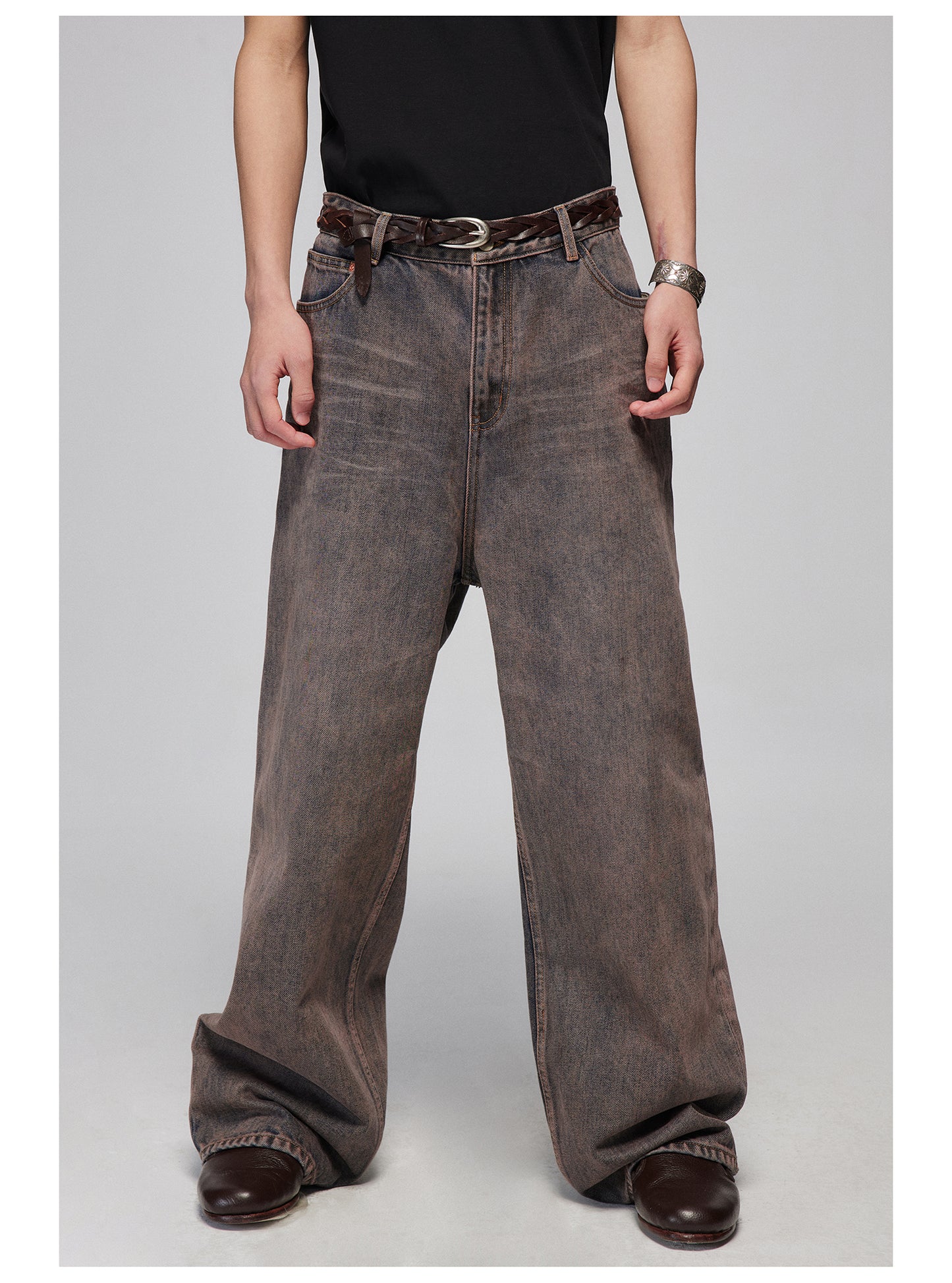 Color wash straight denim pants