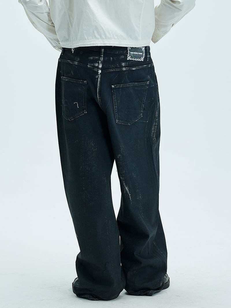 Multi-wax coated straight jeans