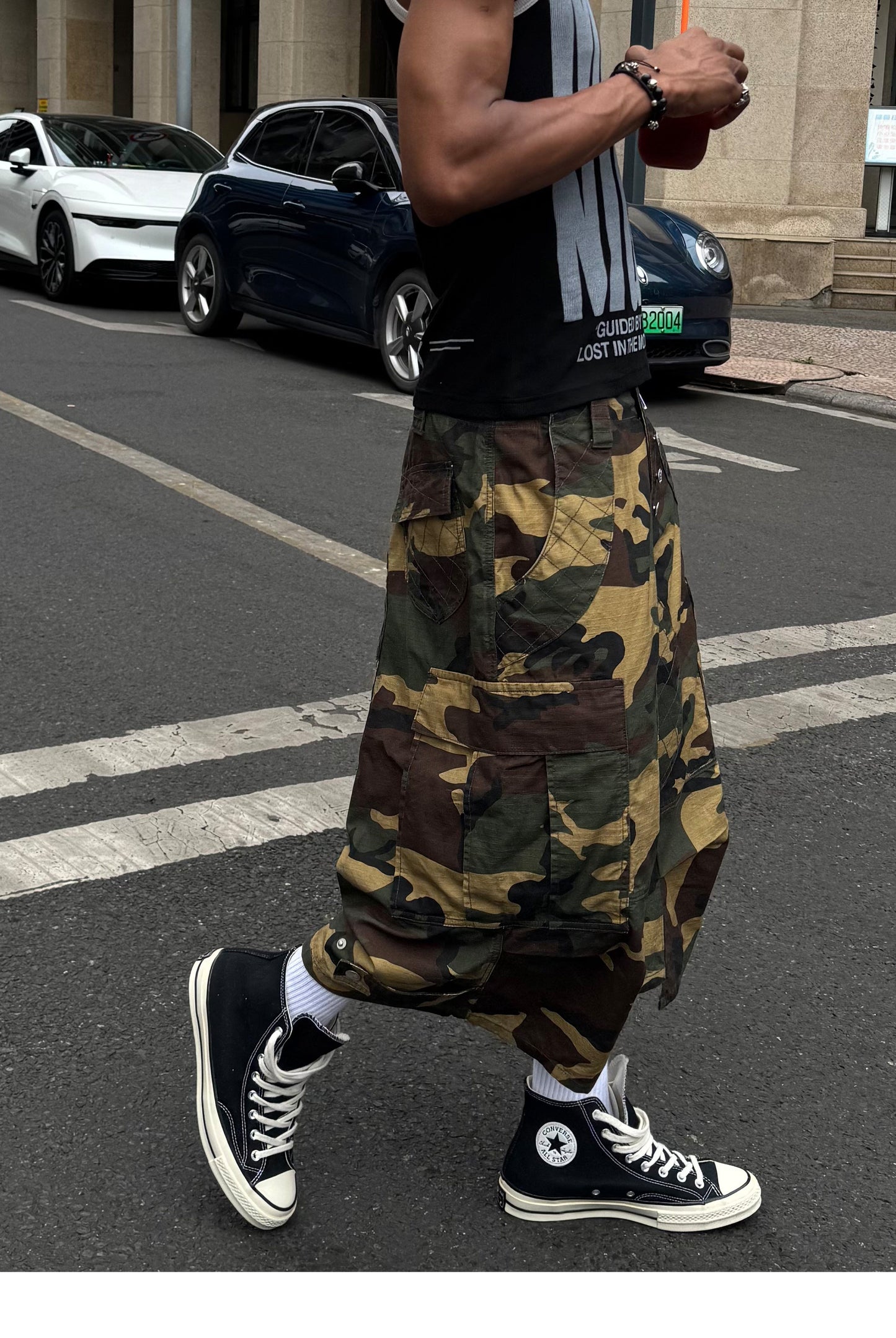 Camouflage-Patterned Workwear Quilted Shorts