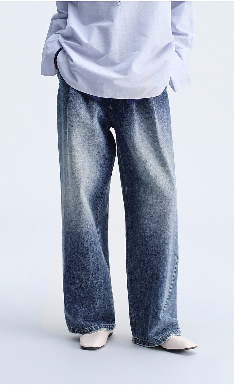 Washed Gradient Mist Double-Pleated Jeans